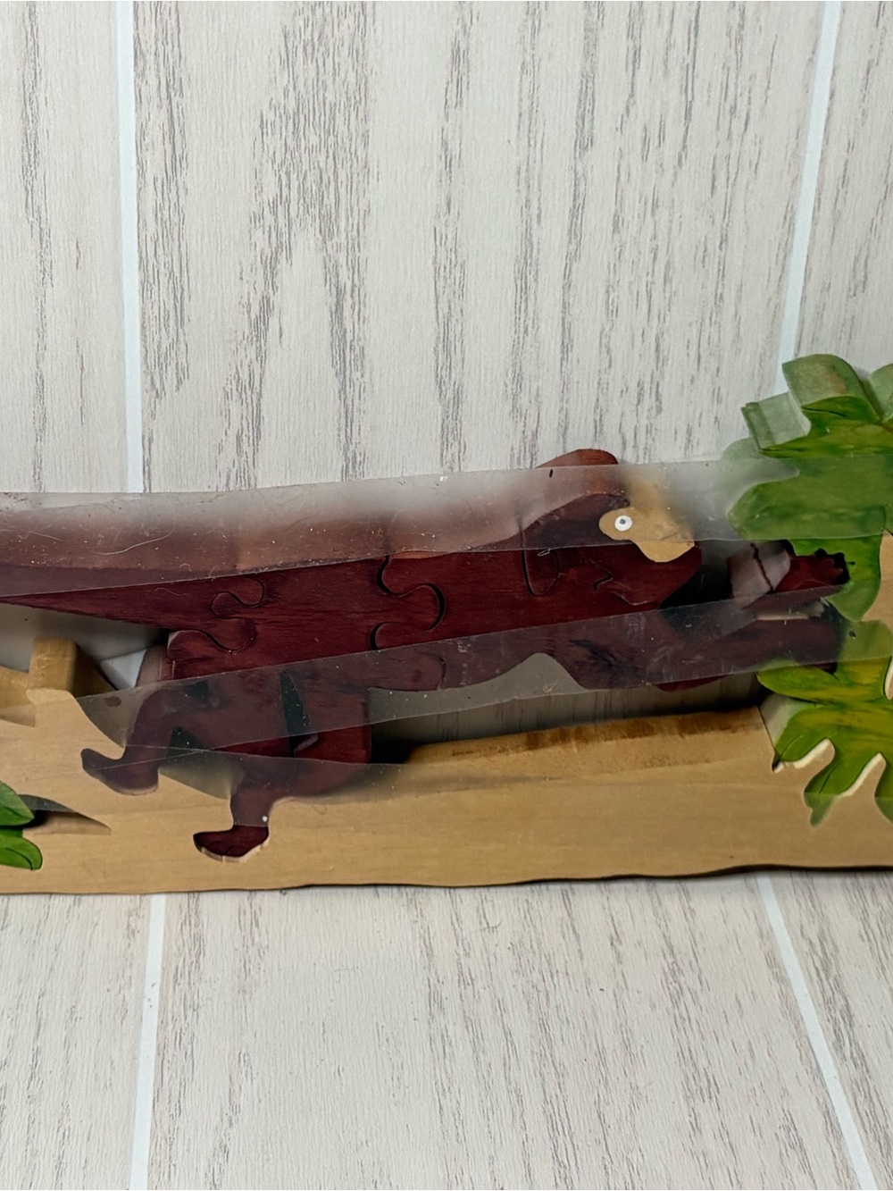 Wooden Handmade Monkey Jigsaw Puzzle Wall Art - Red & Natural